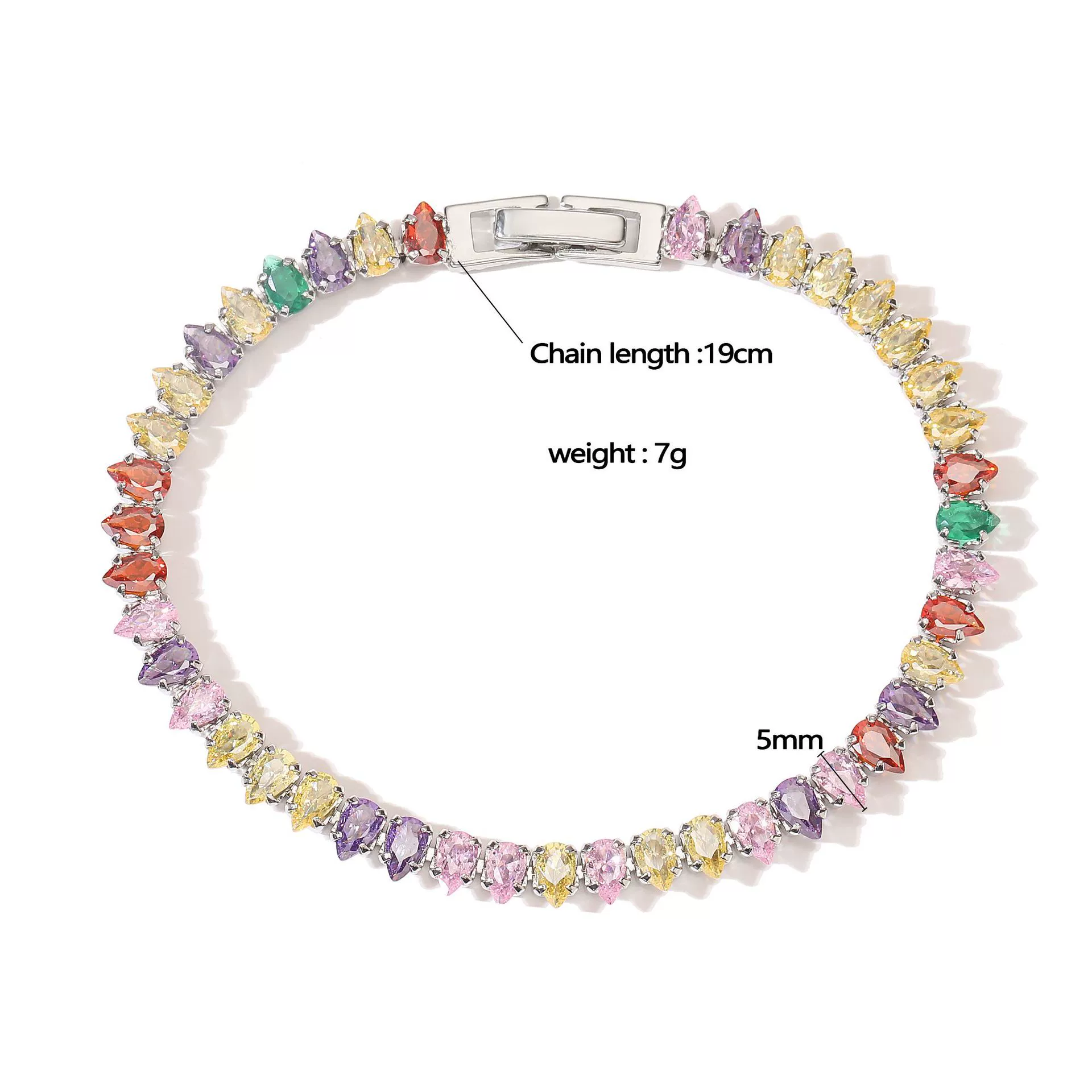 Wholesale Women's Light Luxury Copper Inlaid Colored Diamond Water Drop Petal Fruit Flower Patterned Zirconia Hand Jewelry Bracelet - Image 2