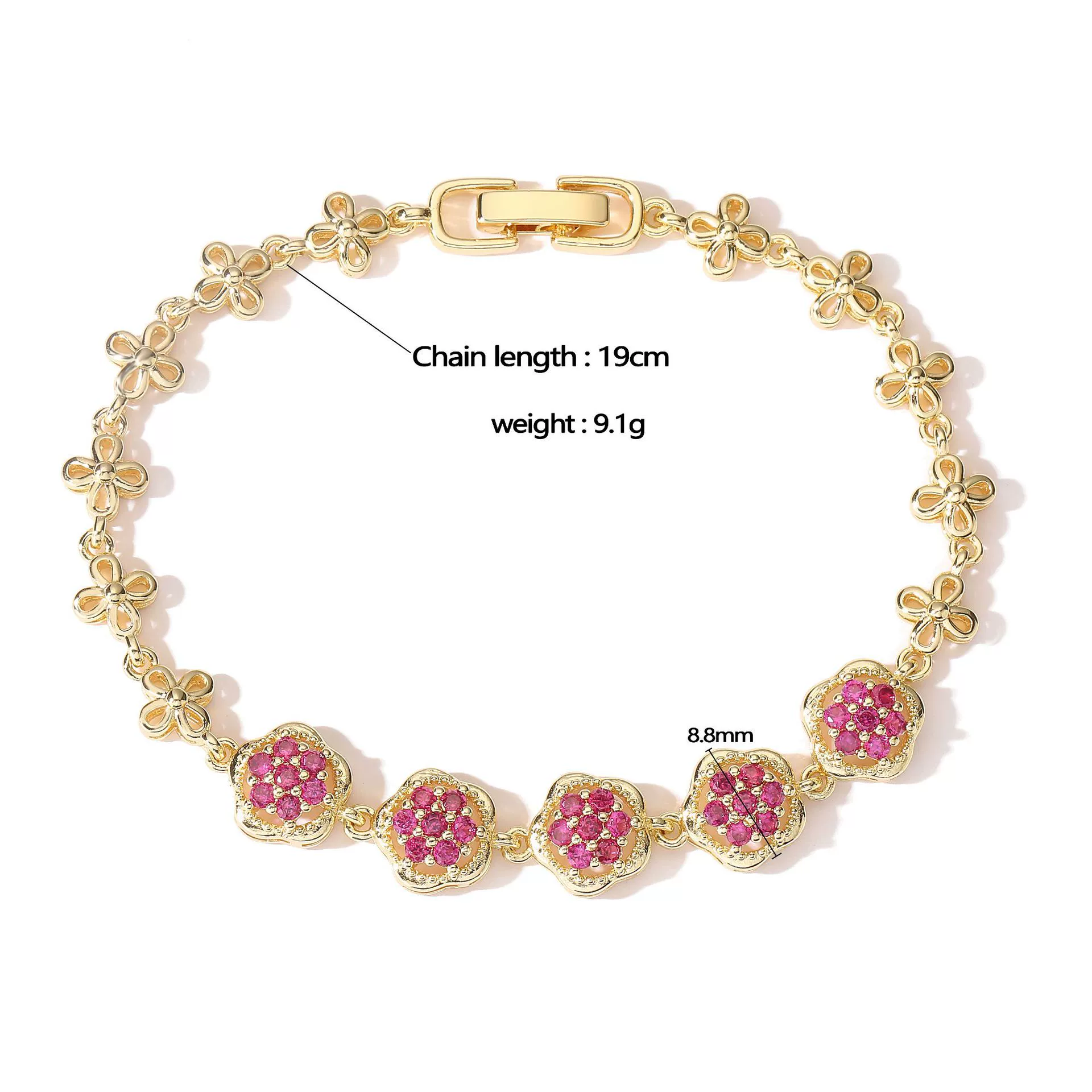 Wholesale Women's Light Luxury Copper Inlaid Colored Diamond Water Drop Petal Fruit Flower Patterned Zirconia Hand Jewelry Bracelet - Image 4