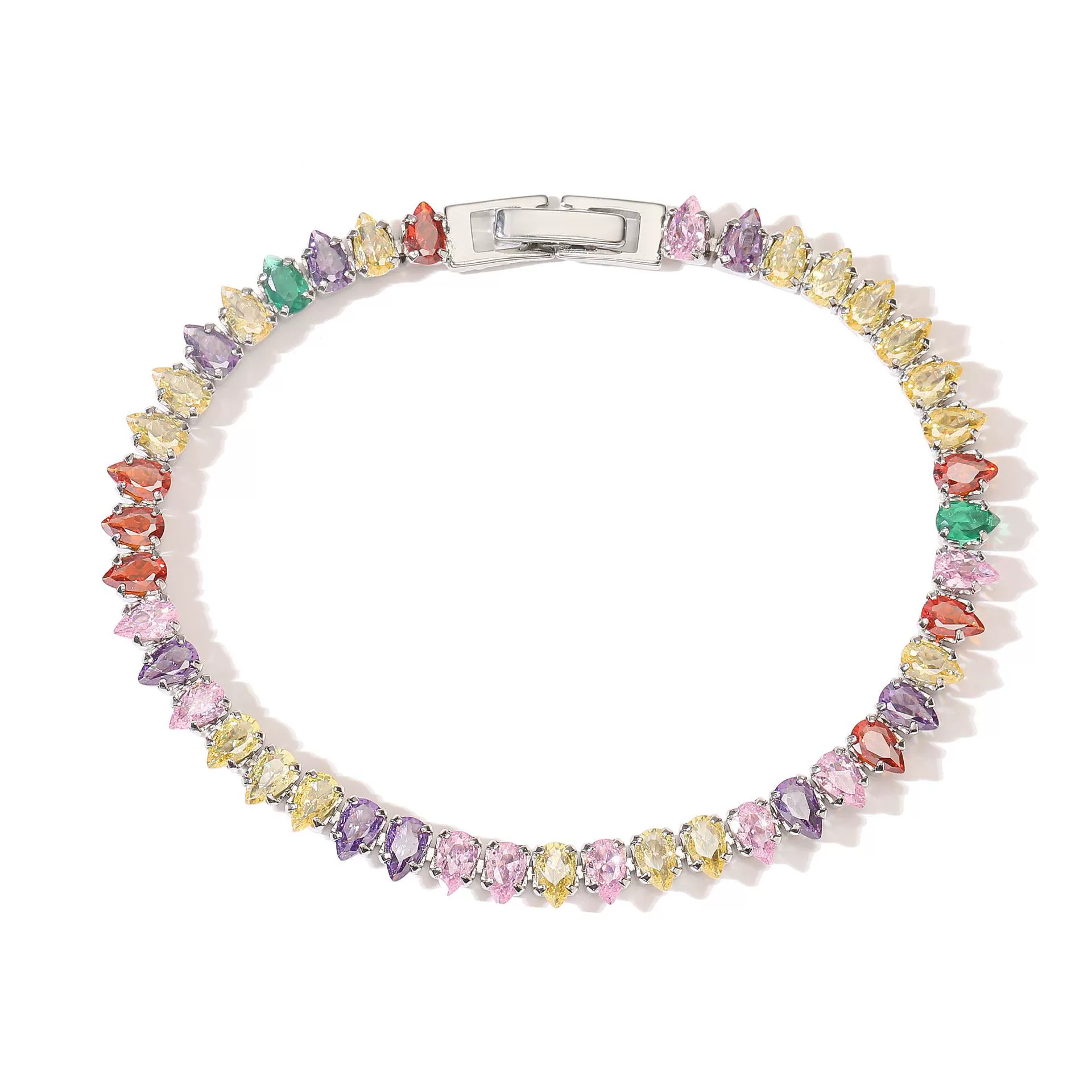 Wholesale Women's Light Luxury Copper Inlaid Colored Diamond Water Drop Petal Fruit Flower Patterned Zirconia Hand Jewelry Bracelet - Image 8
