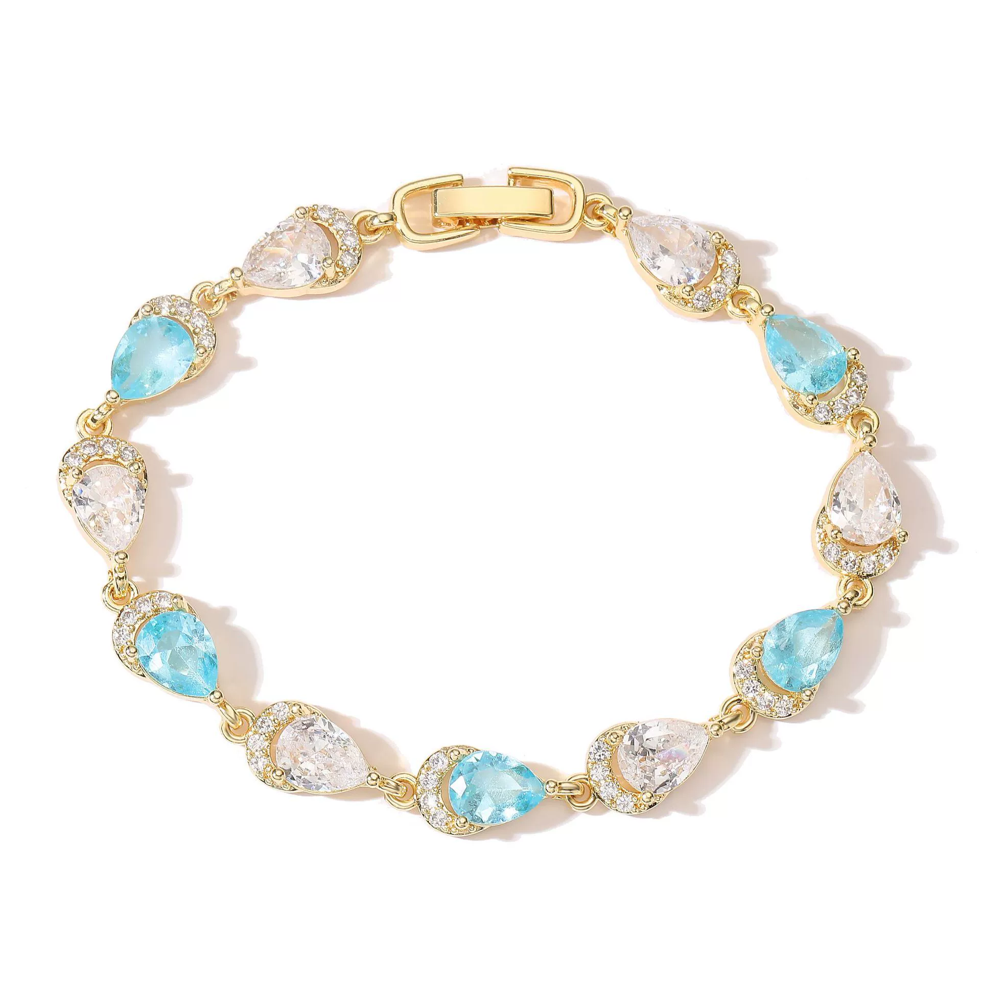 Wholesale Women's Light Luxury Copper Inlaid Colored Diamond Water Drop Petal Fruit Flower Patterned Zirconia Hand Jewelry Bracelet - Image 9