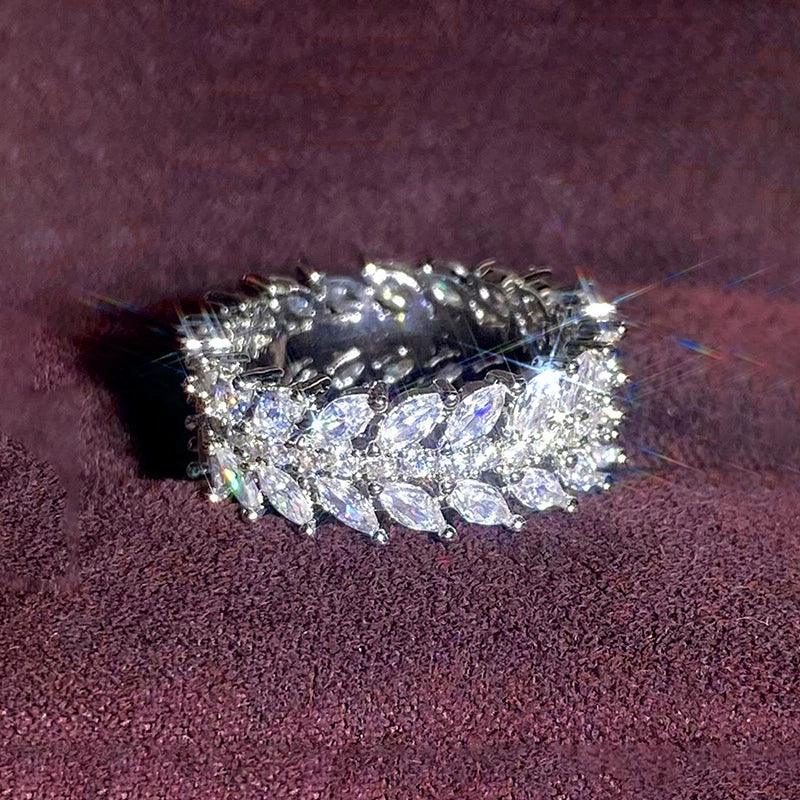 Wholesale Women's Light Luxury Copper Willow Leaf Geometric Zirconia Ring - Image 2