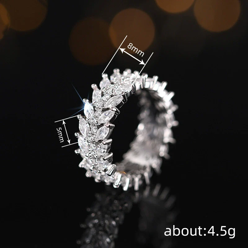 Wholesale Women's Light Luxury Copper Willow Leaf Geometric Zirconia Ring - Image 4