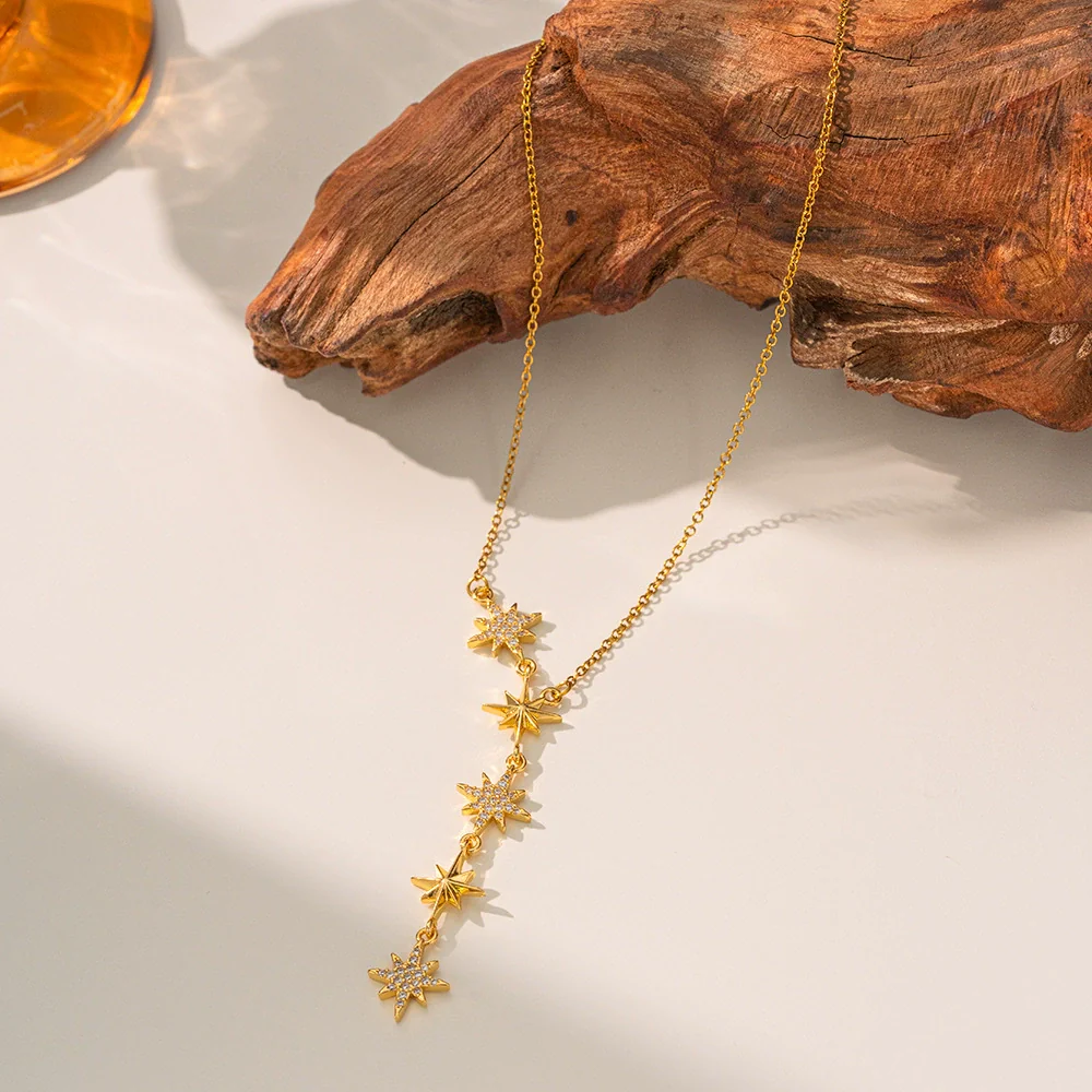 Wholesale Women's Light Luxury Electroplated Copper Eightpointed Star Pendant Necklace With O Word Chain - Image 5