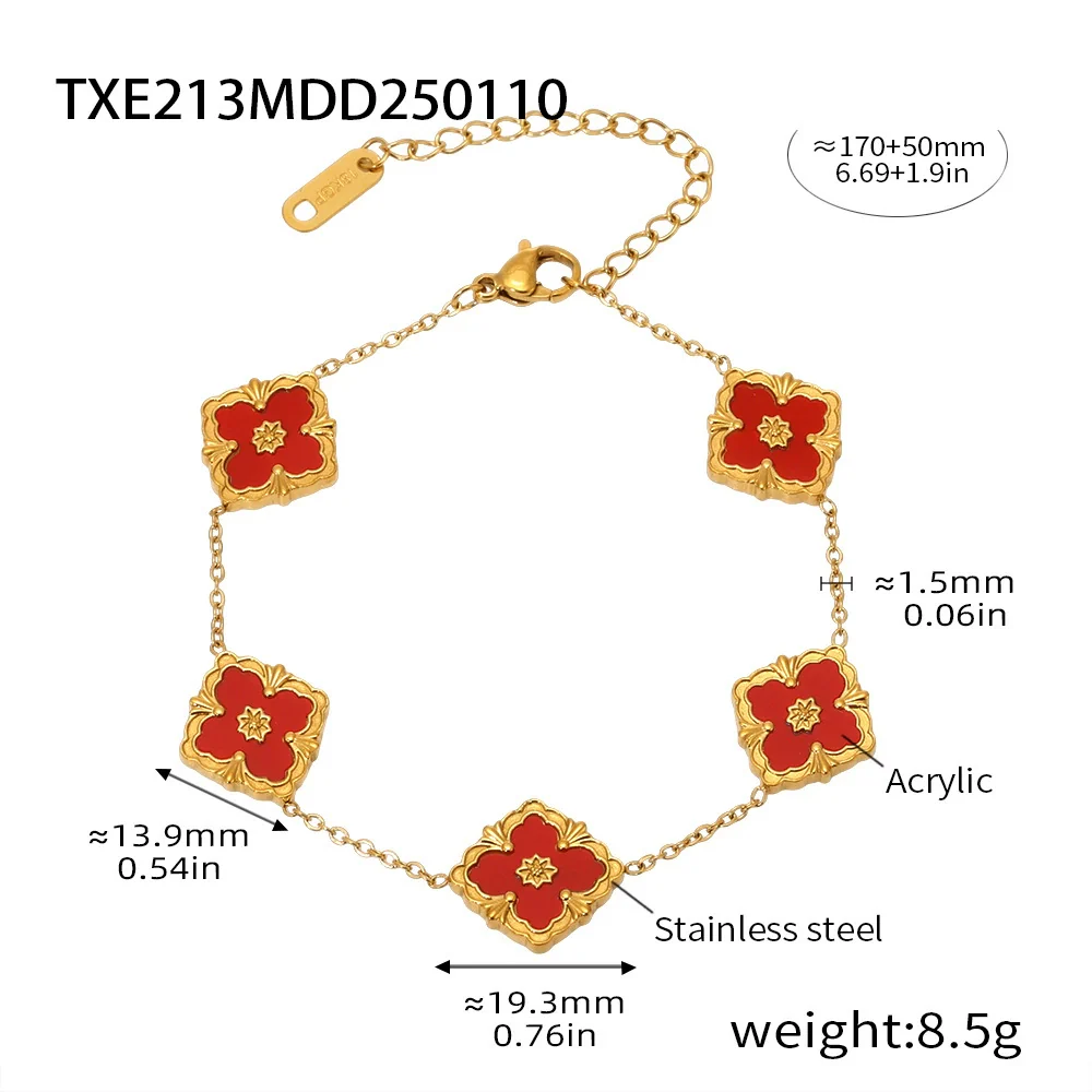 Wholesale Women's Light Luxury Ferris Wheel Fourleaf Clover Flower Titanium Steel 18K Gold Plated Bracelet - Image 16