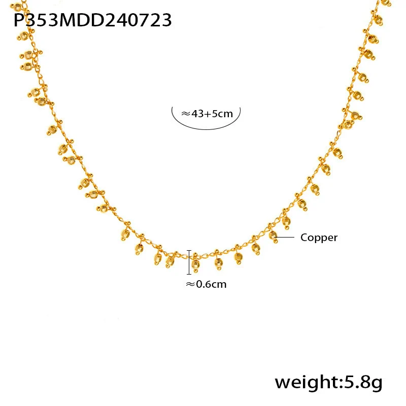 Wholesale Women's Light Luxury Geometric Copper And Titanium Steel Plated 18K Gold Round Ball Stitching Gourd Tassel Pendant Necklace - Image 6