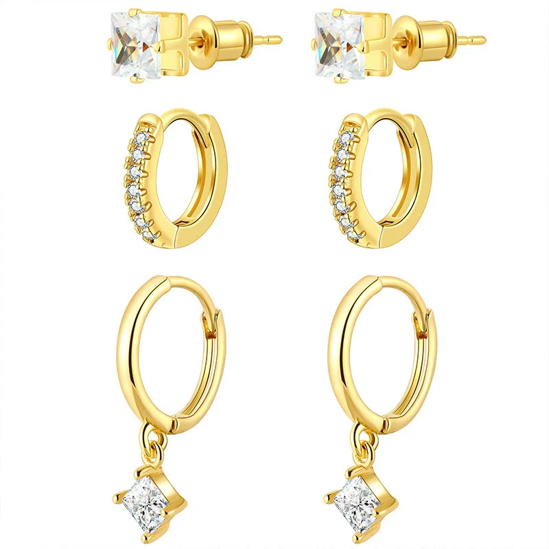 Wholesale Women's Light Luxury Geometric Copper Earrings Inlaid Zircon With Electroplating - Image 5