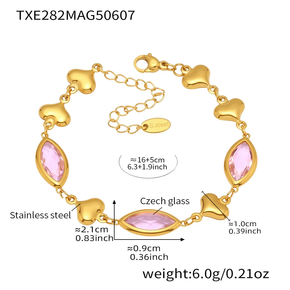 Wholesale Women's Light Luxury Geometric Faceted Glass Stone Hollow Heart Stitching Stainless Steel Goldplated Bracelet - Image 10