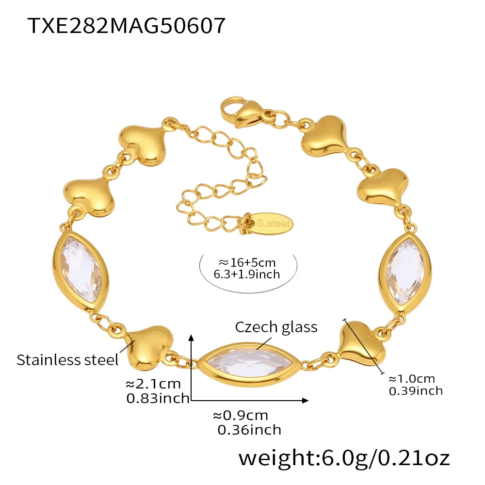 Wholesale Women's Light Luxury Geometric Faceted Glass Stone Hollow Heart Stitching Stainless Steel Goldplated Bracelet - Image 6
