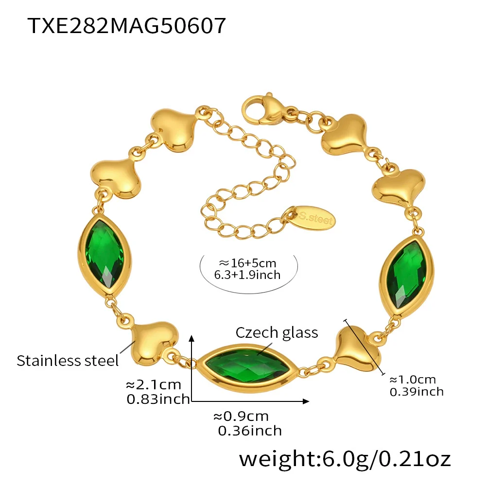 Wholesale Women's Light Luxury Geometric Faceted Glass Stone Hollow Heart Stitching Stainless Steel Goldplated Bracelet - Image 7