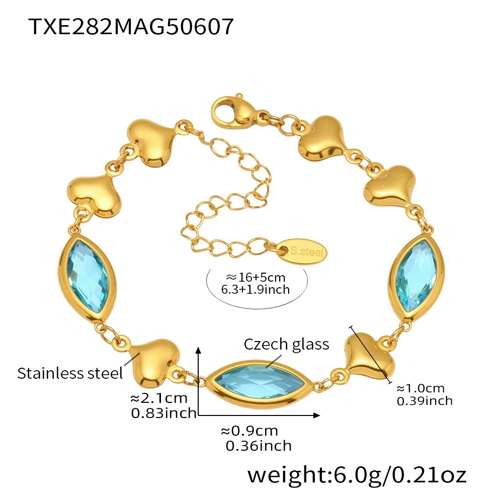 Wholesale Women's Light Luxury Geometric Faceted Glass Stone Hollow Heart Stitching Stainless Steel Goldplated Bracelet - Image 9