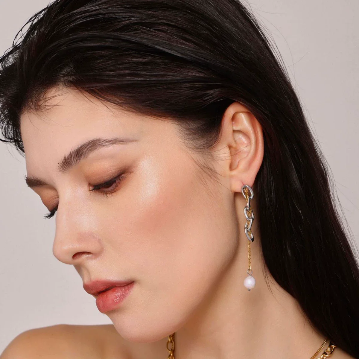 Wholesale Women's Light Luxury Geometric Ferris Wheel Chain Tassel Fresh Water Pearl Earrings Stainless Steel 18K Gold Plated Jewelry - Image 3