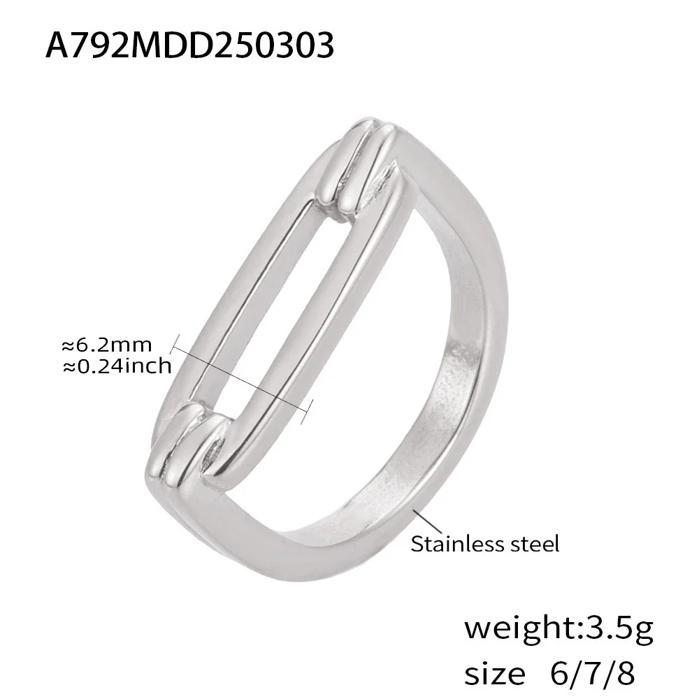 Wholesale Women's Light Luxury Geometric Ferris Wheel Horseshoe Hollow Design Stainless Steel 18K Gold Pvd Electroplated Ring - Image 7