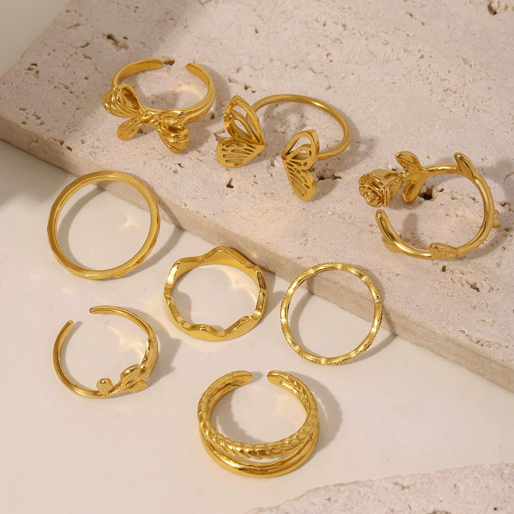 Wholesale Women's Light Luxury Geometric Ferris Wheel Irregular Split Ring Combination Stainless Steel Titanium Steel Pvd Plated 18K Gold Color Preservation Ring - Image 2