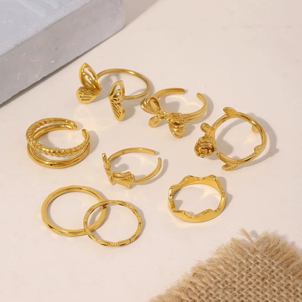 Wholesale Women's Light Luxury Geometric Ferris Wheel Irregular Split Ring Combination Stainless Steel Titanium Steel Pvd Plated 18K Gold Color Preservation Ring - Image 4