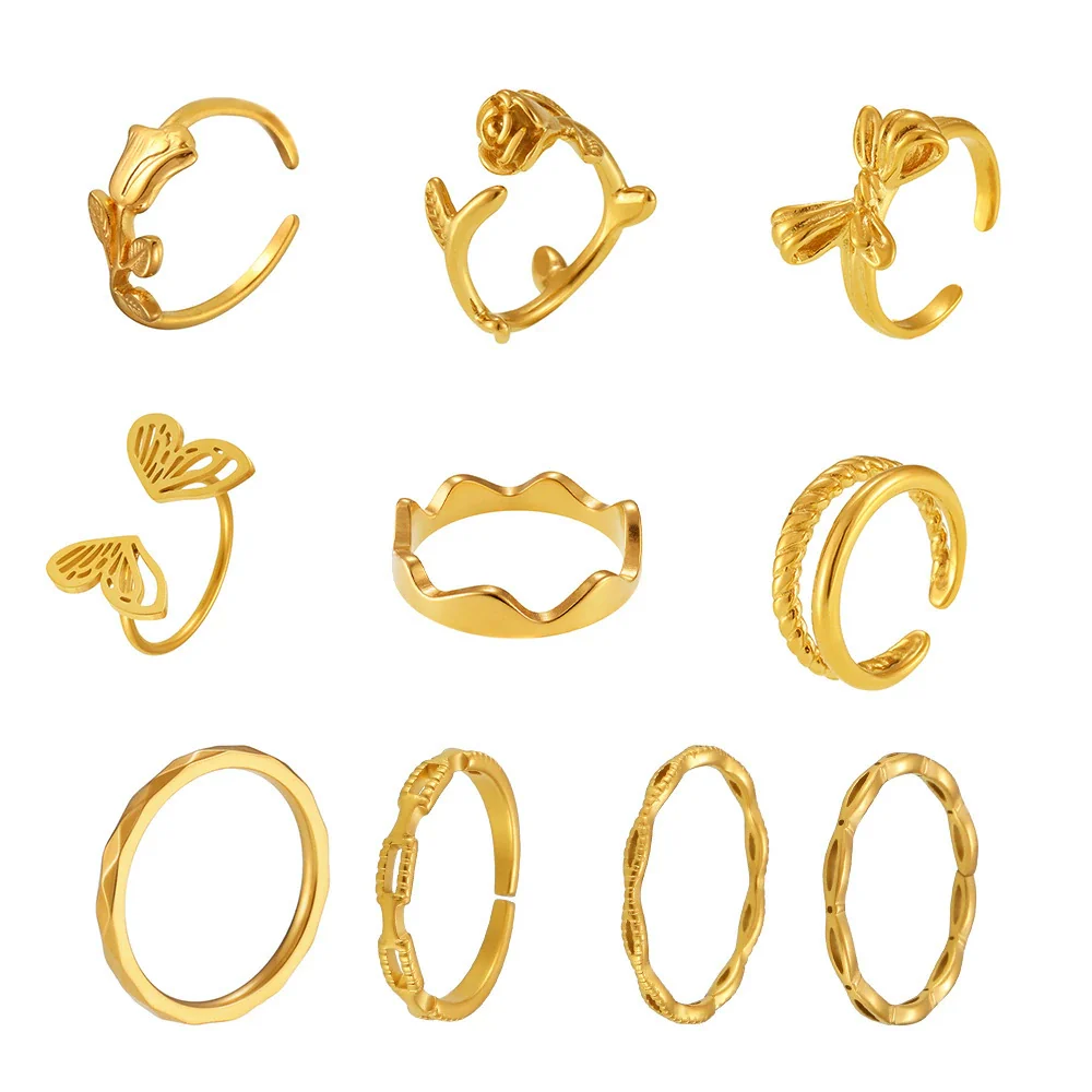 Wholesale Women's Light Luxury Geometric Ferris Wheel Irregular Split Ring Combination Stainless Steel Titanium Steel Pvd Plated 18K Gold Color Preservation Ring - Image 5