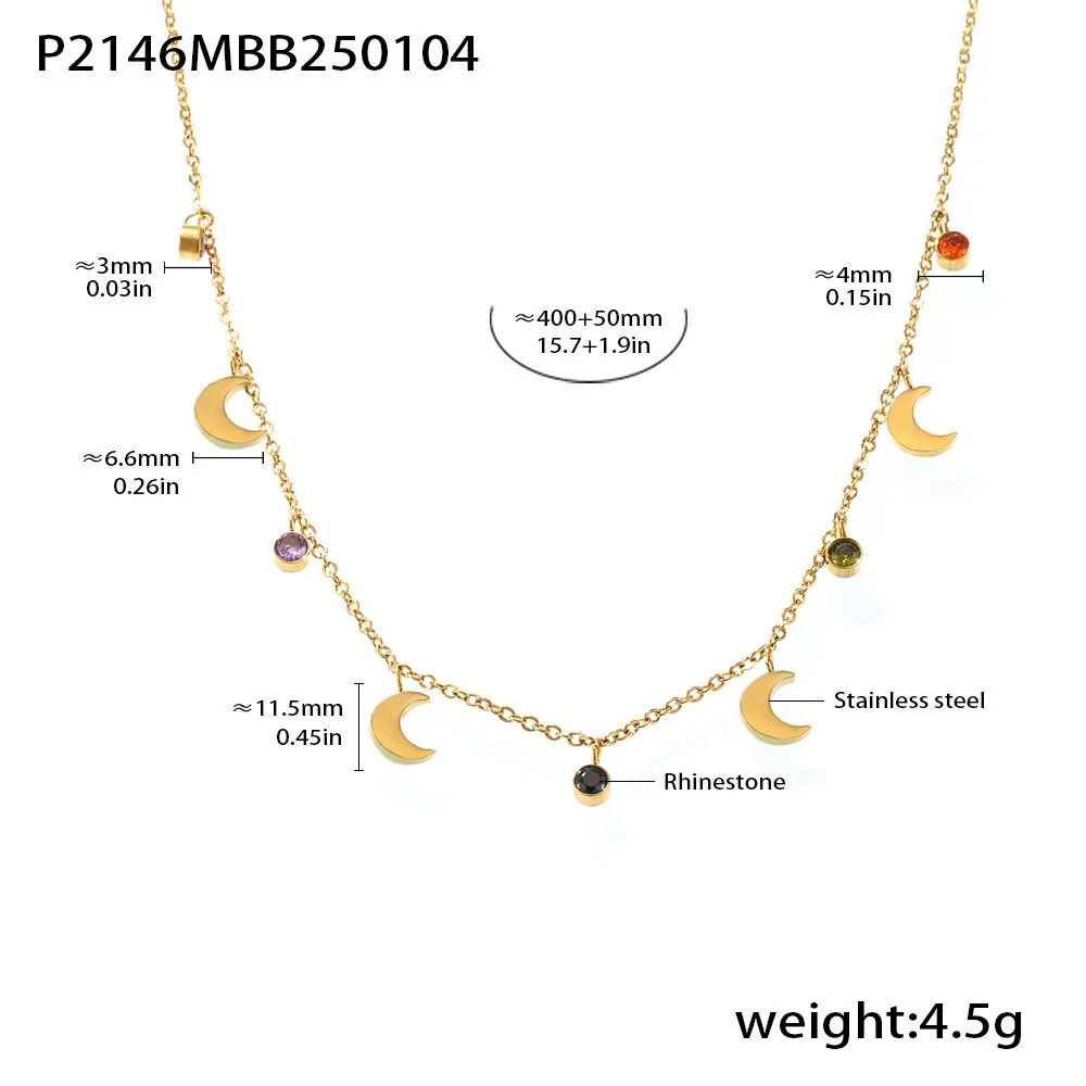Wholesale Women's Light Luxury Geometric Ferris Wheel Moon Clavicle Necklace With Multicolor Rhinestone Tassel Stainless Steel 18K Gold Plated Zircon Pendant - Image 6