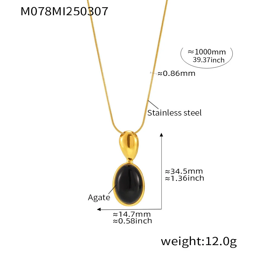Wholesale Women's Light Luxury Geometric Ferris Wheel Oval Long Necklace In Stainless Steel And Tiger Eye Stone With Pvd Electroplating 18K Real Gold - Image 6