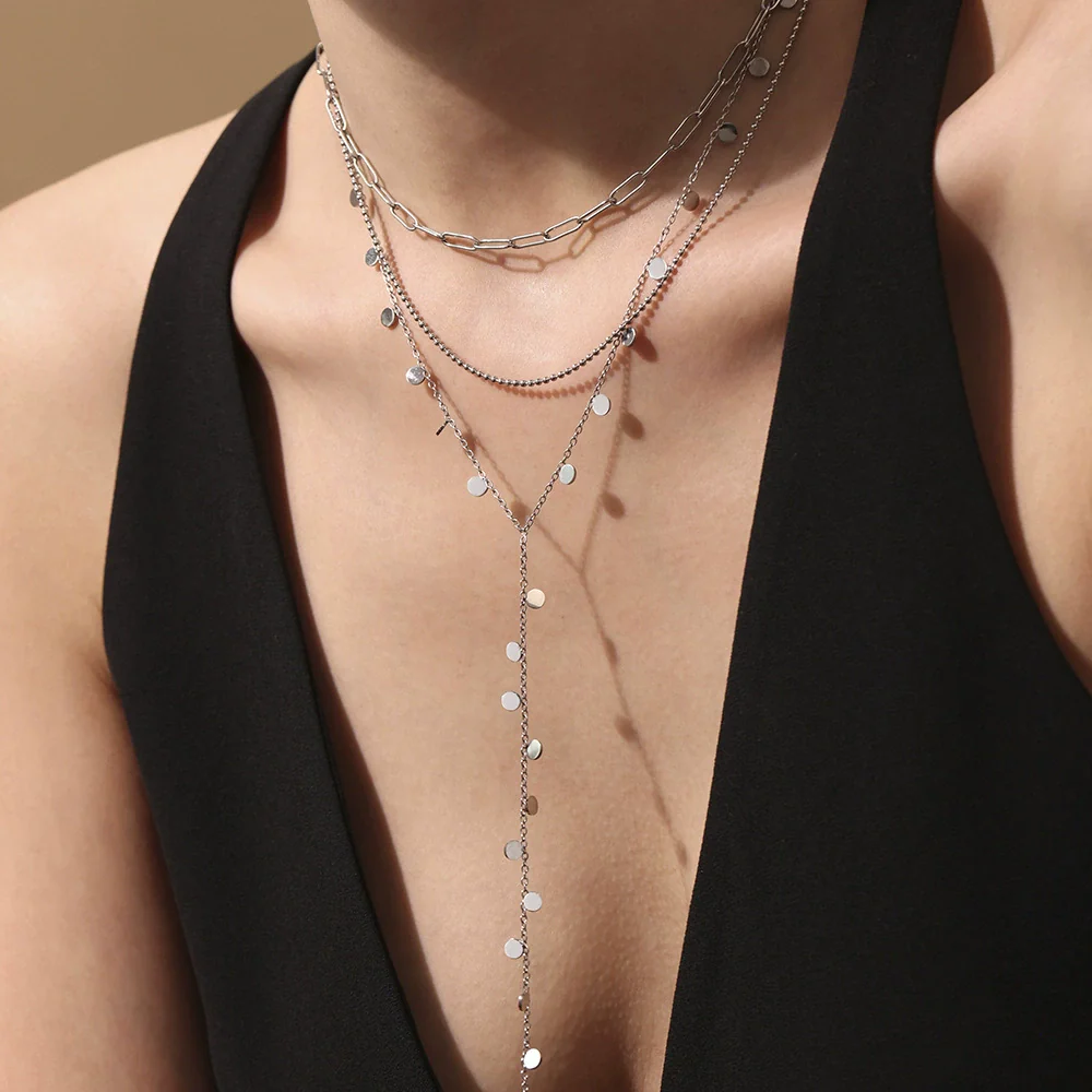 Wholesale Women's Light Luxury Geometric Ferris Wheel Sequin Pendant Tassel Long Yshaped Stainless Steel And Titanium Steel Electroplated Necklace - Image 4