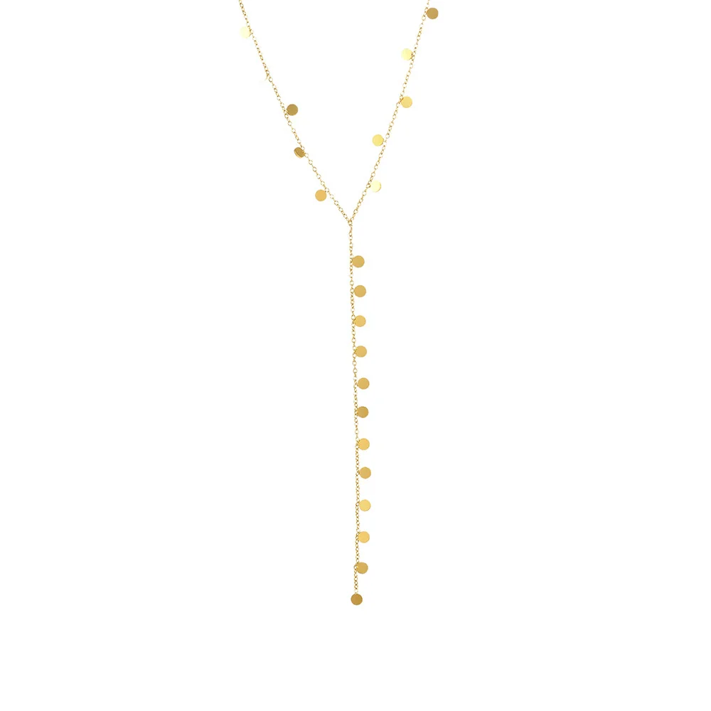 Wholesale Women's Light Luxury Geometric Ferris Wheel Sequin Pendant Tassel Long Yshaped Stainless Steel And Titanium Steel Electroplated Necklace - Image 5