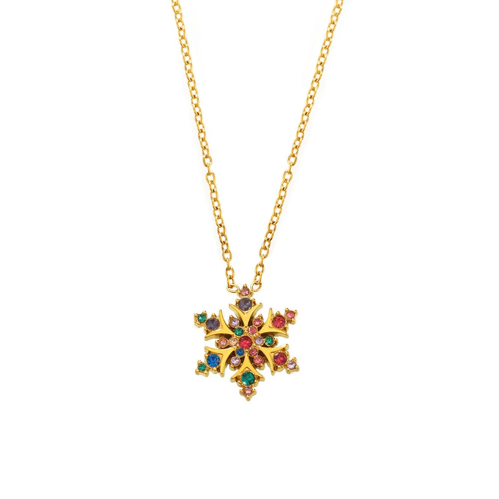 Wholesale Women's Light Luxury Geometric Ferris Wheel Snowflake Zircon Stainless Steel Pendant Clavicle Necklace With 18K Gold Pvd Plating - Image 5