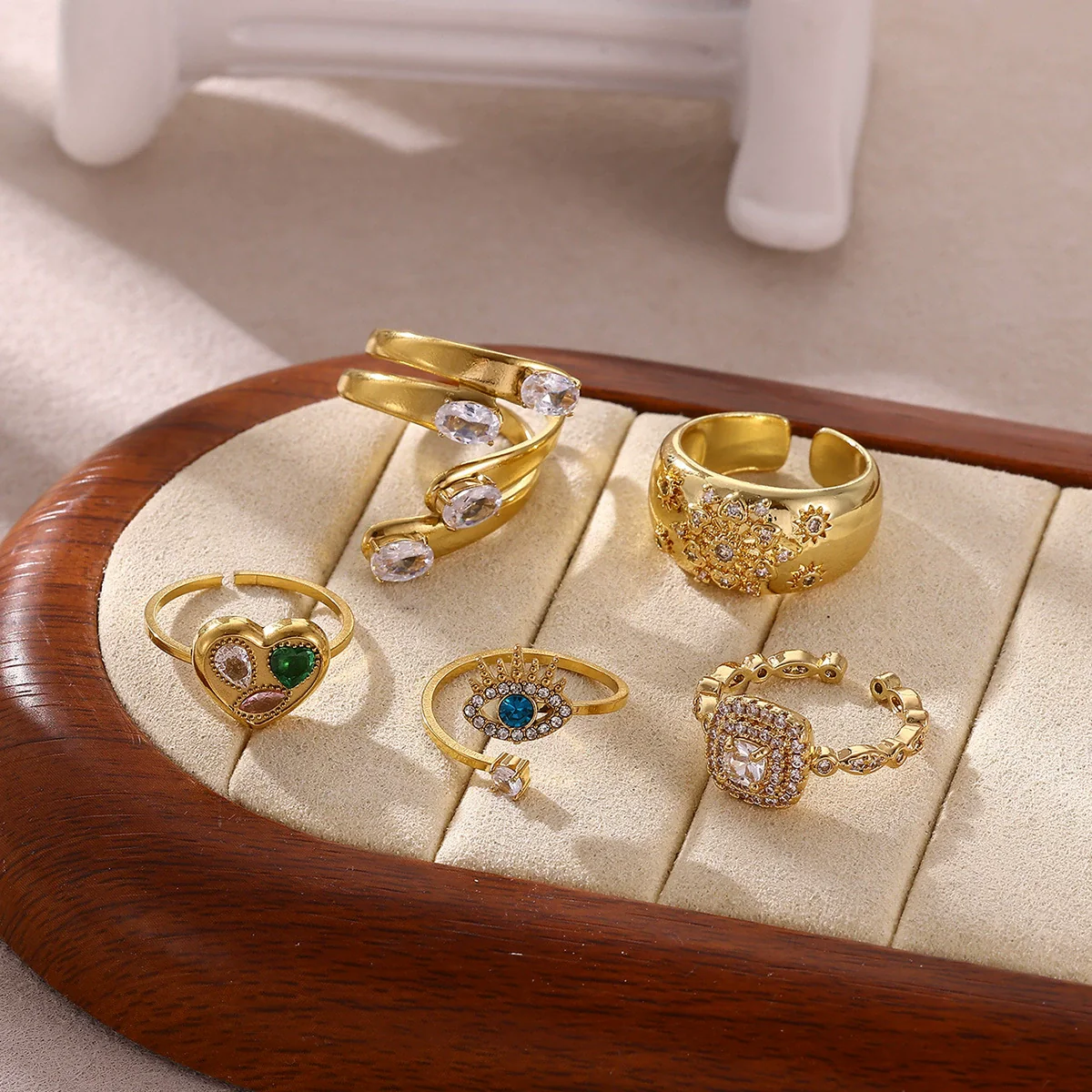 Wholesale Women's Light Luxury Geometric Fruit Pattern Copper Zircon Ring Inlaid With Gold - Image 2