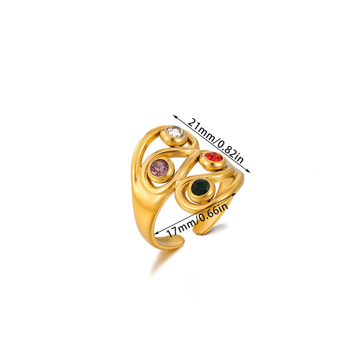 Wholesale Women's Light Luxury Geometric Fruit Pattern Inlaid With Gold Stainless Steel Goldplated Ring Accessories - Image 5