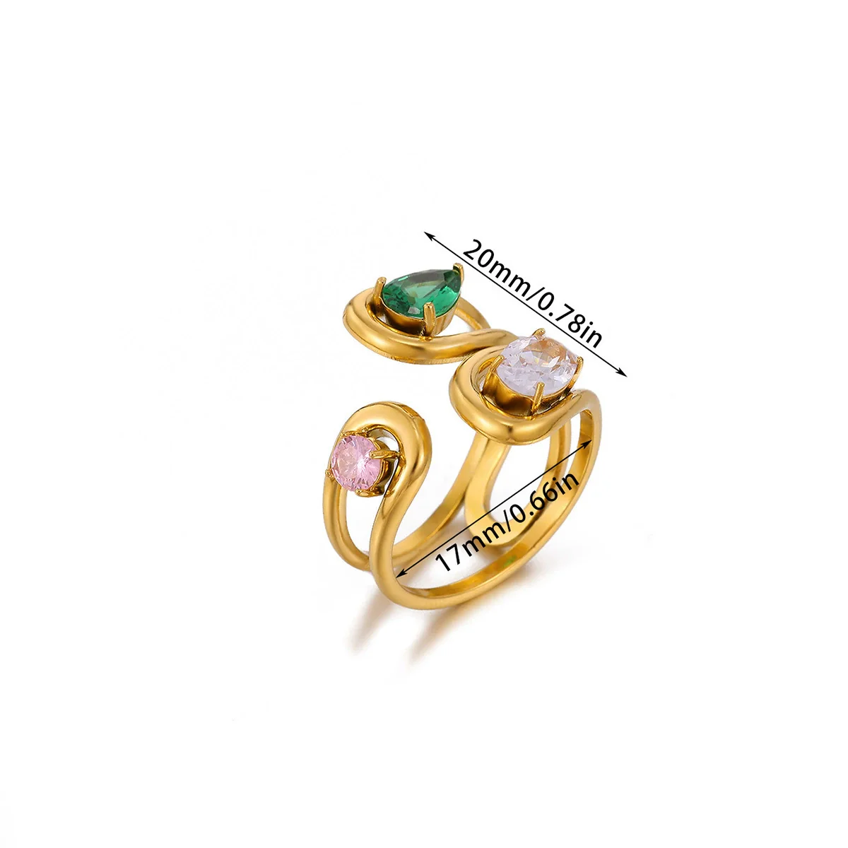 Wholesale Women's Light Luxury Geometric Fruit Pattern Inlaid With Gold Stainless Steel Goldplated Ring Accessories - Image 6