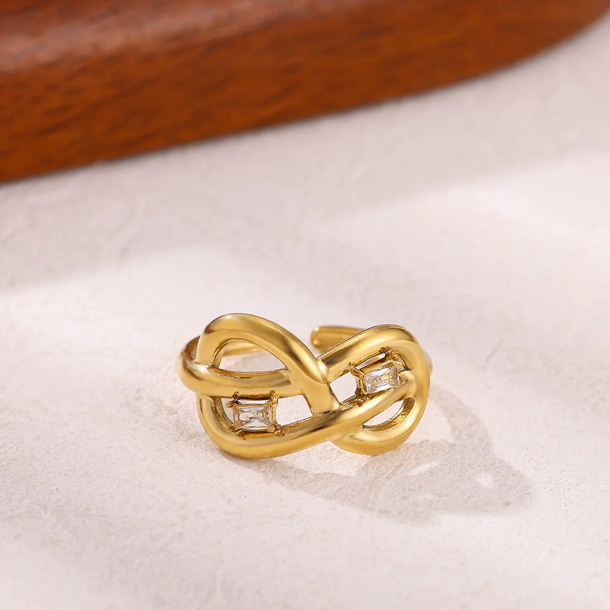 Wholesale Women's Light Luxury Geometric Fruitshaped Stainless Steel Ring Inlaid With Zircon And Gold - Image 4