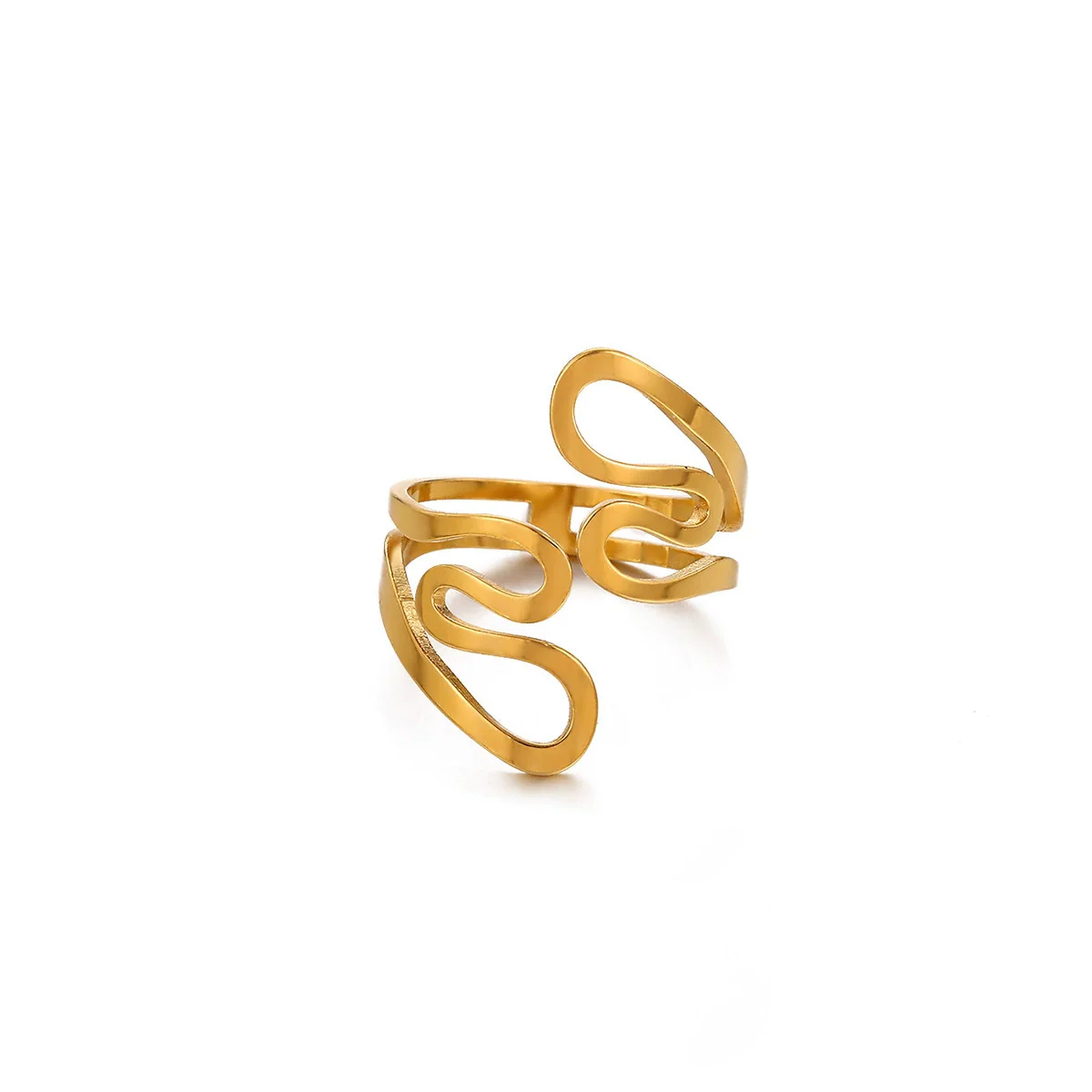 Wholesale Women's Light Luxury Geometric Lines Inlaid With Gold Stainless Steel Open Ring Hand Jewelry - Image 5