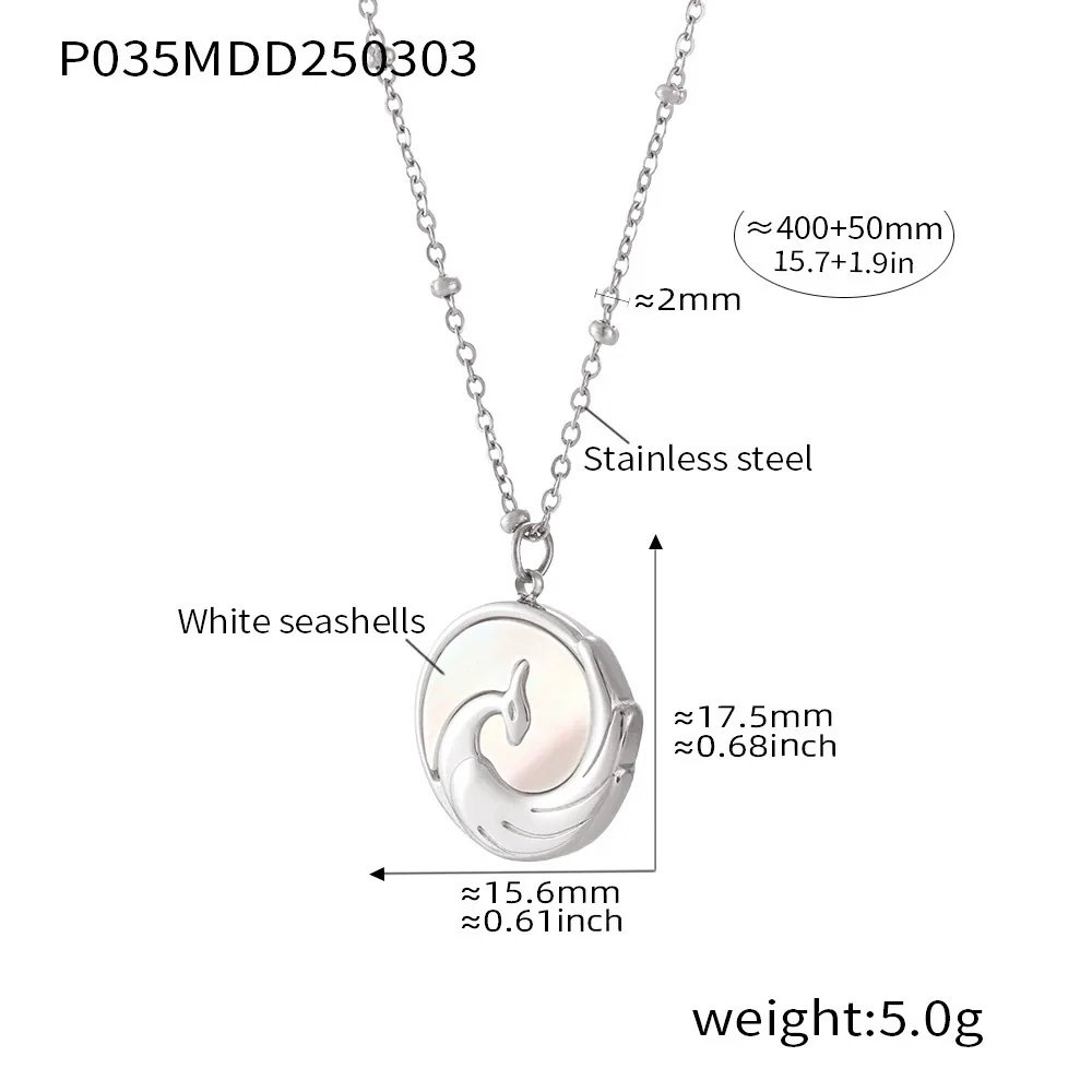 Wholesale Women's Light Luxury Geometric Pattern Ferris Wheel Embossed Phoenix Stainless Steel Goldplated White Sea Shell Round Pendant Clavicle Necklace - Image 7