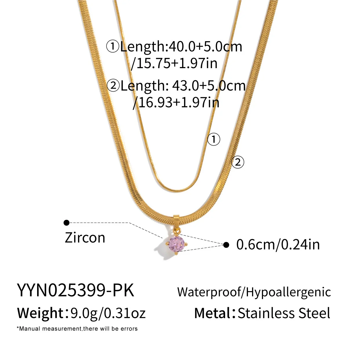 Wholesale Women's Light Luxury Geometric Snake Chain Necklace Stainless Steel 18K Real Gold Plated With Zircon Inlay - Image 6