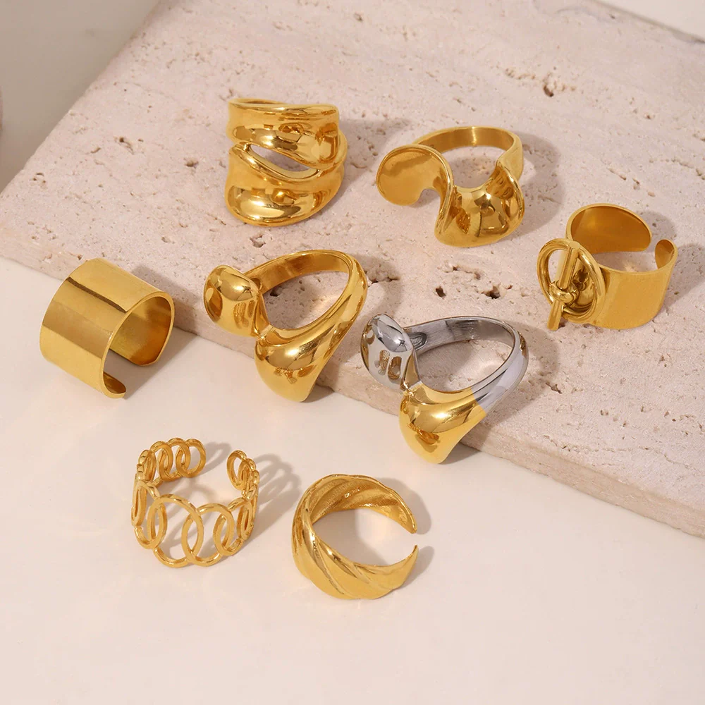 Wholesale Women's Light Luxury Geometric Stainless Steel 18K Gold Plated Ferris Wheel Ring - Image 2