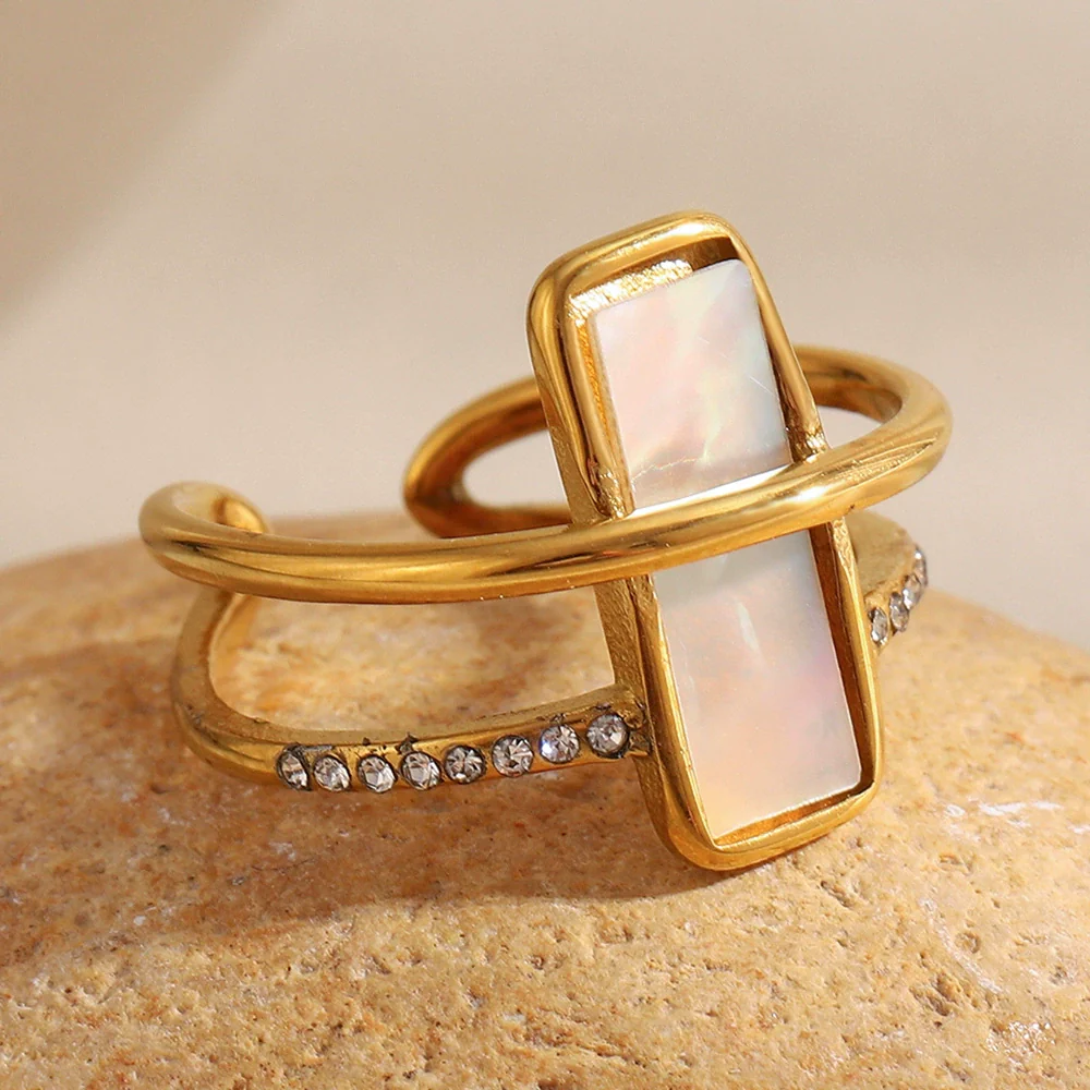 Wholesale Women's Light Luxury Geometric Stainless Steel 18K Gold Plated Open Ring Hand Jewelry - Image 3