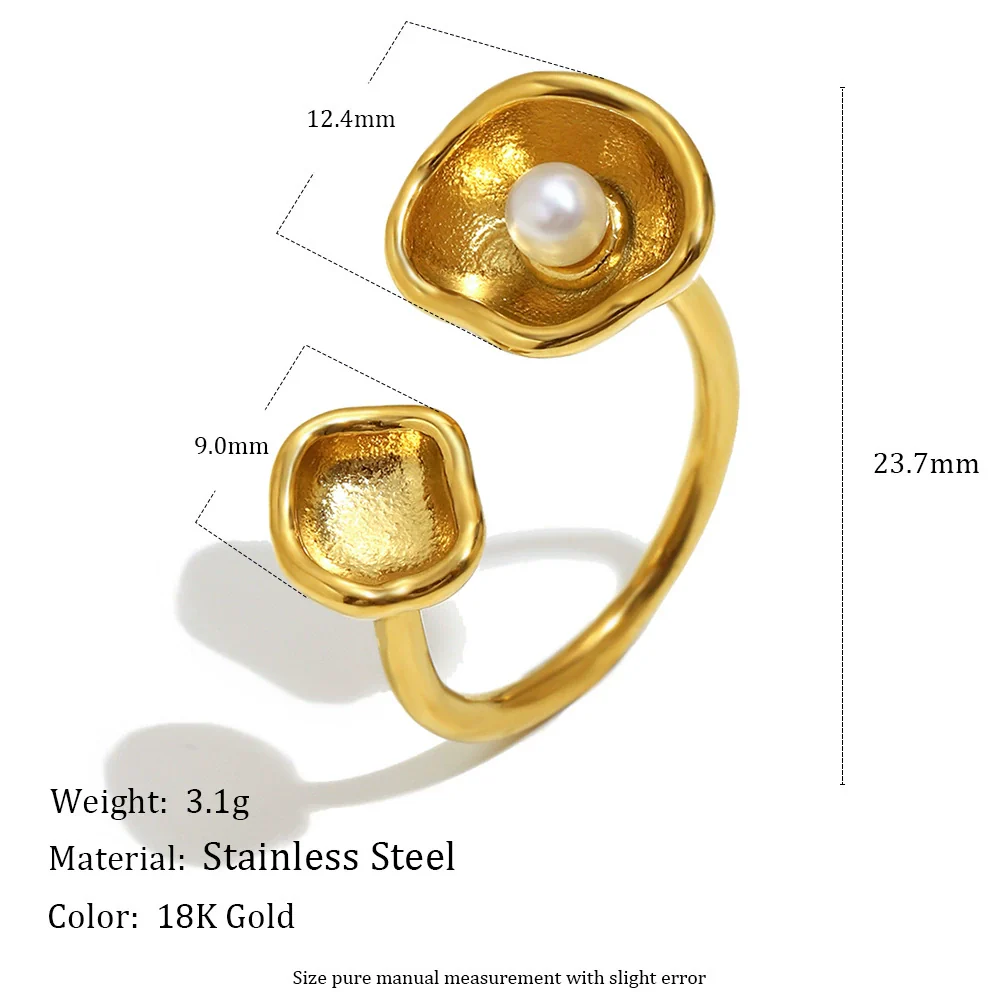 Wholesale Women's Light Luxury Geometric Stainless Steel Electroplated Clam Shell Pearl Open Ring Hand Jewelry - Image 2