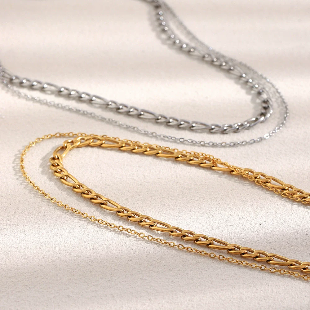 Wholesale Women's Light Luxury Geometric Stainless Steel Electroplated Doublelayer Necklace - Image 3