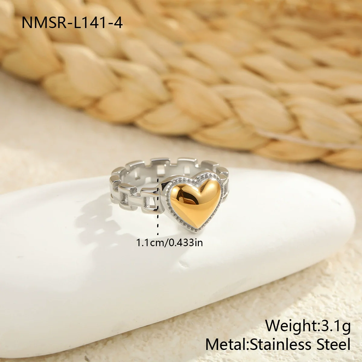 Wholesale Women's Light Luxury Geometric Stainless Steel Electroplated Heart Ring With Zircon Encrusted - Image 9