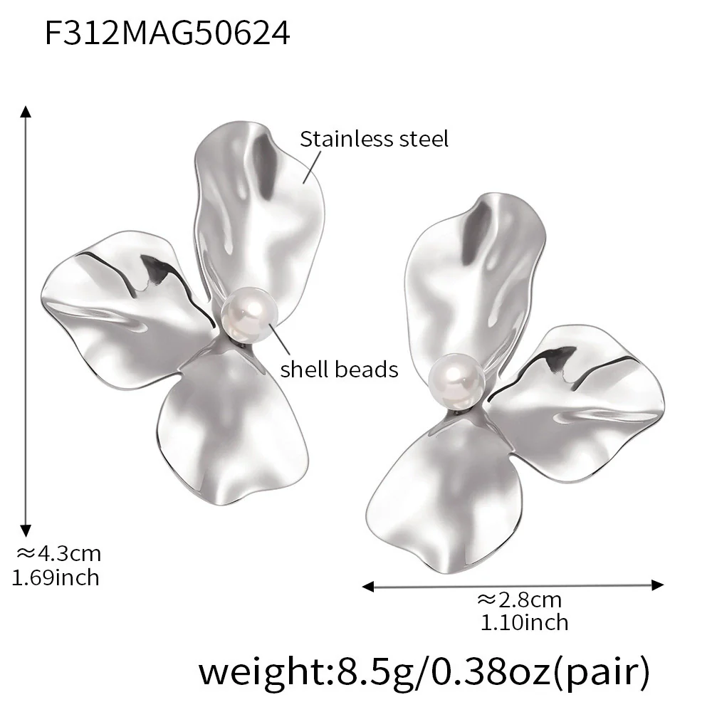 Wholesale Women's Light Luxury Geometric Stainless Steel Electroplated Pleated Petal Flower Earrings - Image 7
