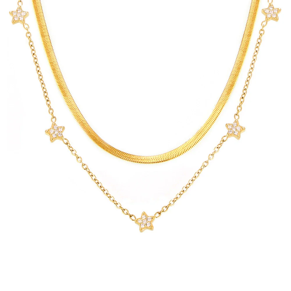 Wholesale Women's Light Luxury Geometric Star Shape Inlaid Zircon Titanium Steel Goldplated Doublelayer Clavicle Necklace - Image 5