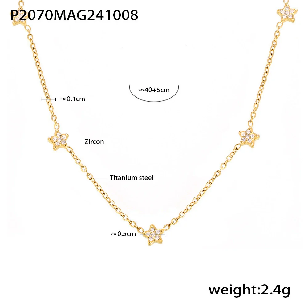 Wholesale Women's Light Luxury Geometric Star Shape Inlaid Zircon Titanium Steel Goldplated Doublelayer Clavicle Necklace - Image 6