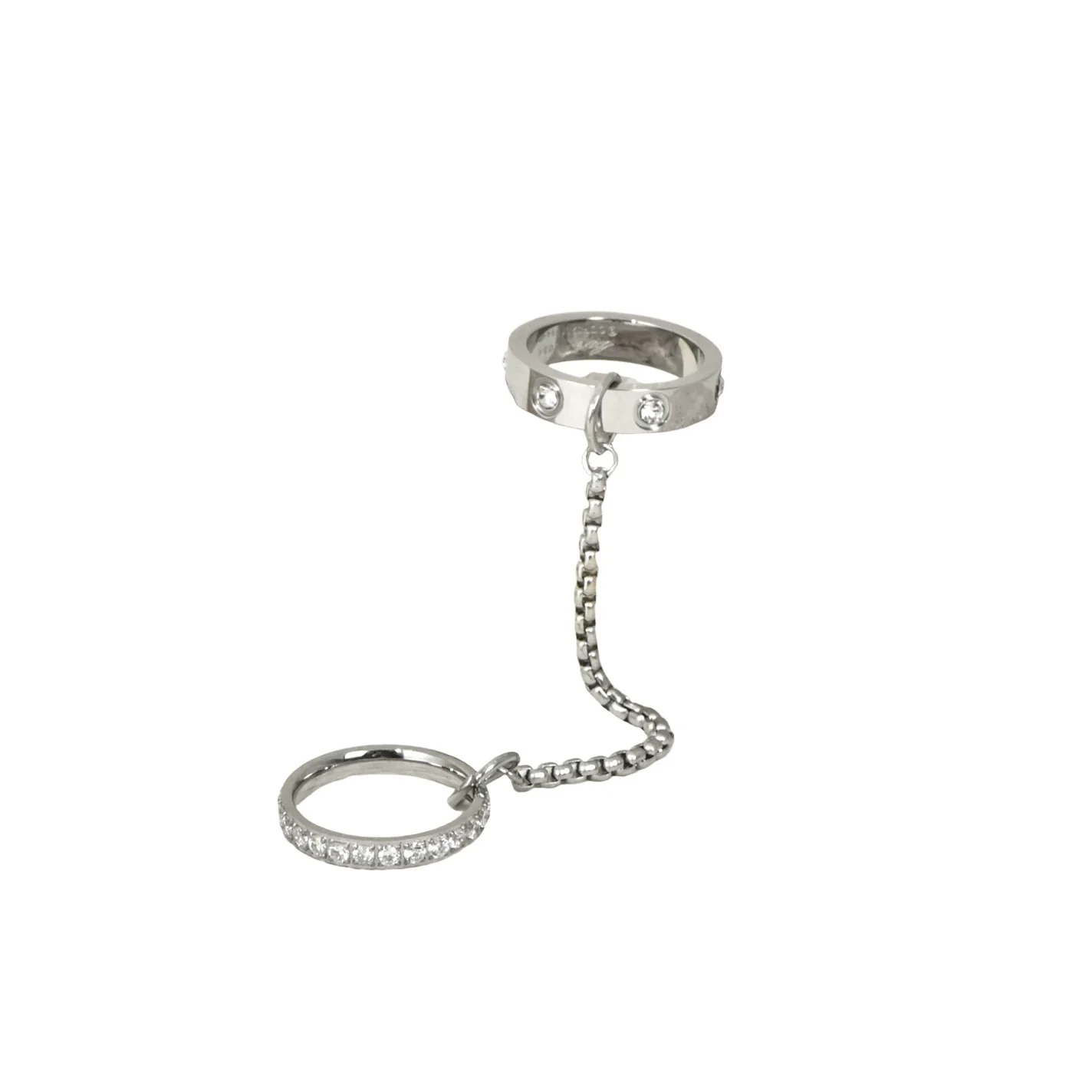 Wholesale Women's Light Luxury Geometric Titanium Steel Electroplated 18K Diamond Double Finger Ring Stacking Accessories - Image 7