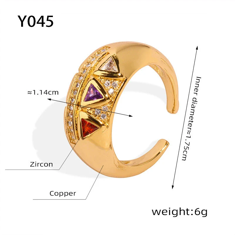 Wholesale Women's Light Luxury Geometric Triangle Inlaid Zircon Opening Ring Made Of Titanium Steel With Electroplating - Image 6