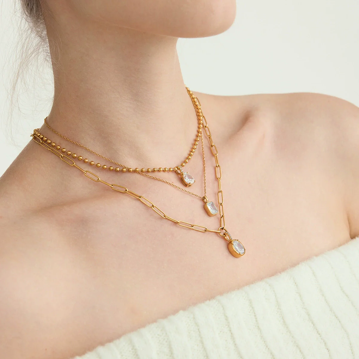 Wholesale Women's Light Luxury Geometric Zircon Stainless Steel Electroplated Necklace - Image 2