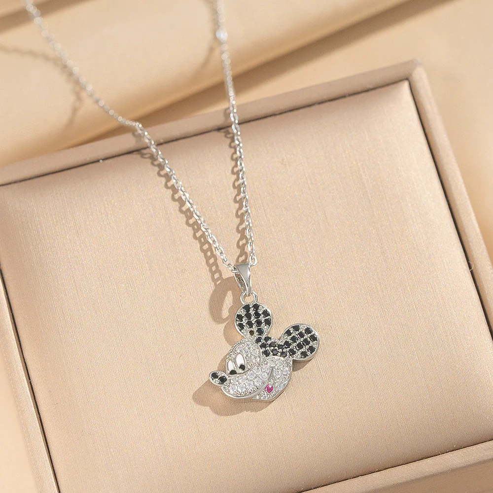 Wholesale Women's Light Luxury Gold Plated Mickey Pattern Titanium Steel And Copper Inlaid With Zircon Necklace With Flash O Chain - Image 3