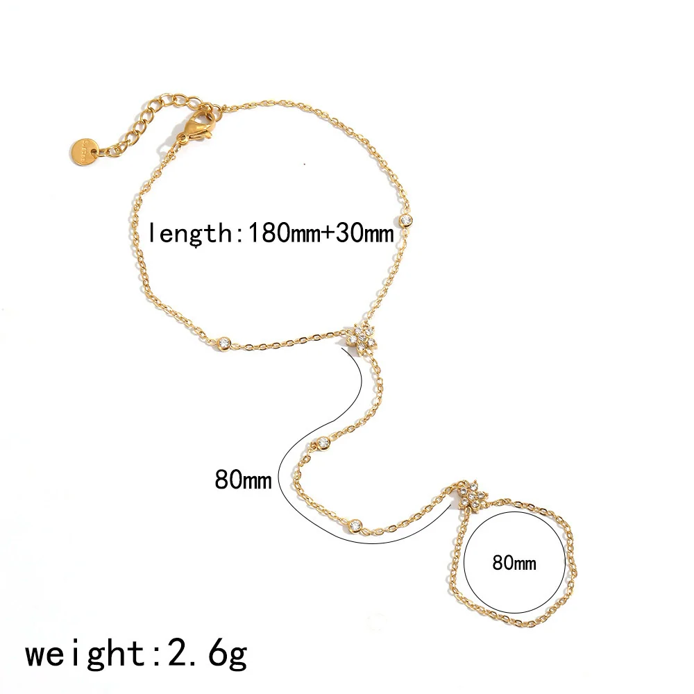 Wholesale Women's Light Luxury Gold Plated Stainless Steel Flower Shape Finger Chain Bracelet With Zircon - Image 6