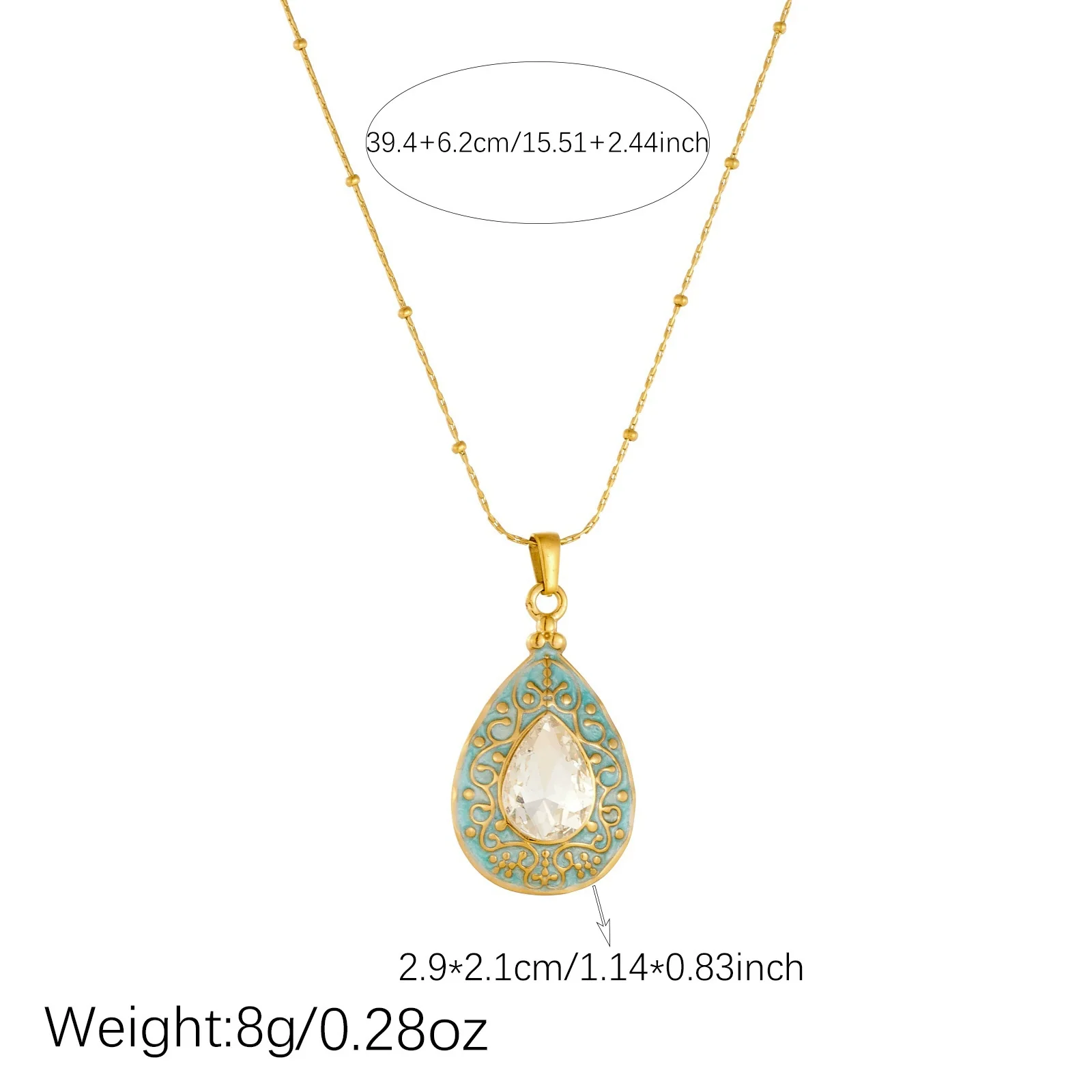 Wholesale Women's Light Luxury Goldplated Stainless Steel Drop Shape Carved Water Drop Necklace With Diamond Inlay And Bamboo Chain - Image 4