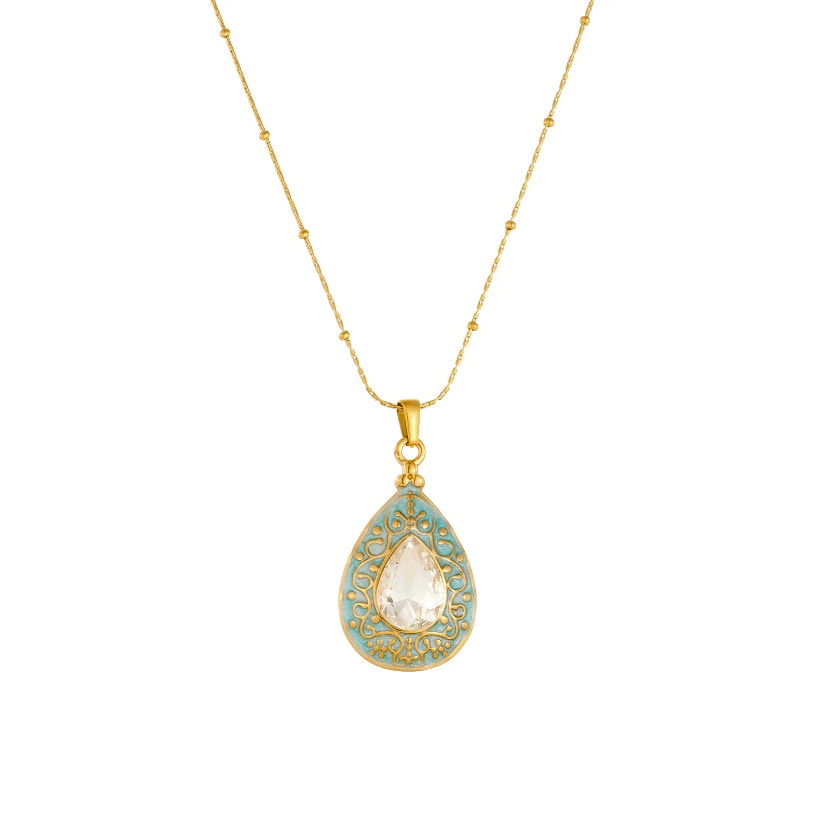 Wholesale Women's Light Luxury Goldplated Stainless Steel Drop Shape Carved Water Drop Necklace With Diamond Inlay And Bamboo Chain - Image 5