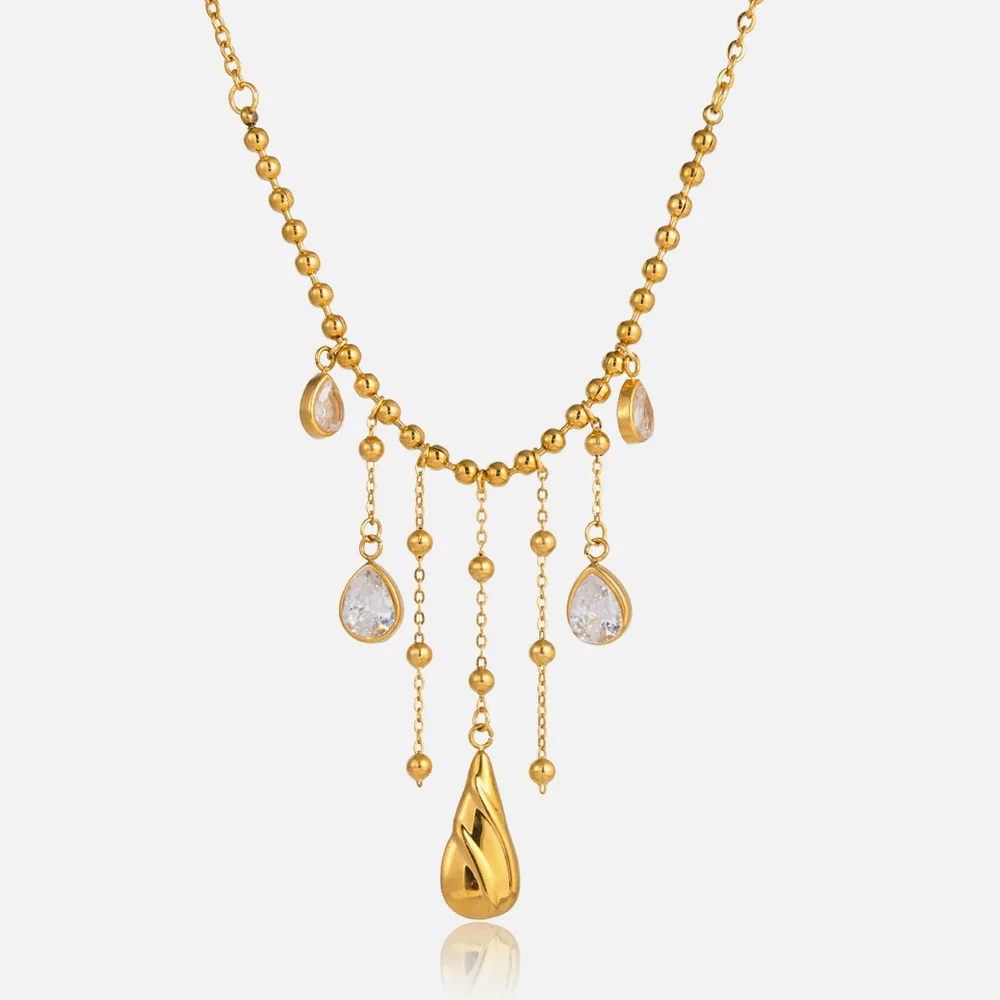 Wholesale Women's Light Luxury Minimalist Geometric Drop Shape Stainless Steel Electroplated Tassel Necklace