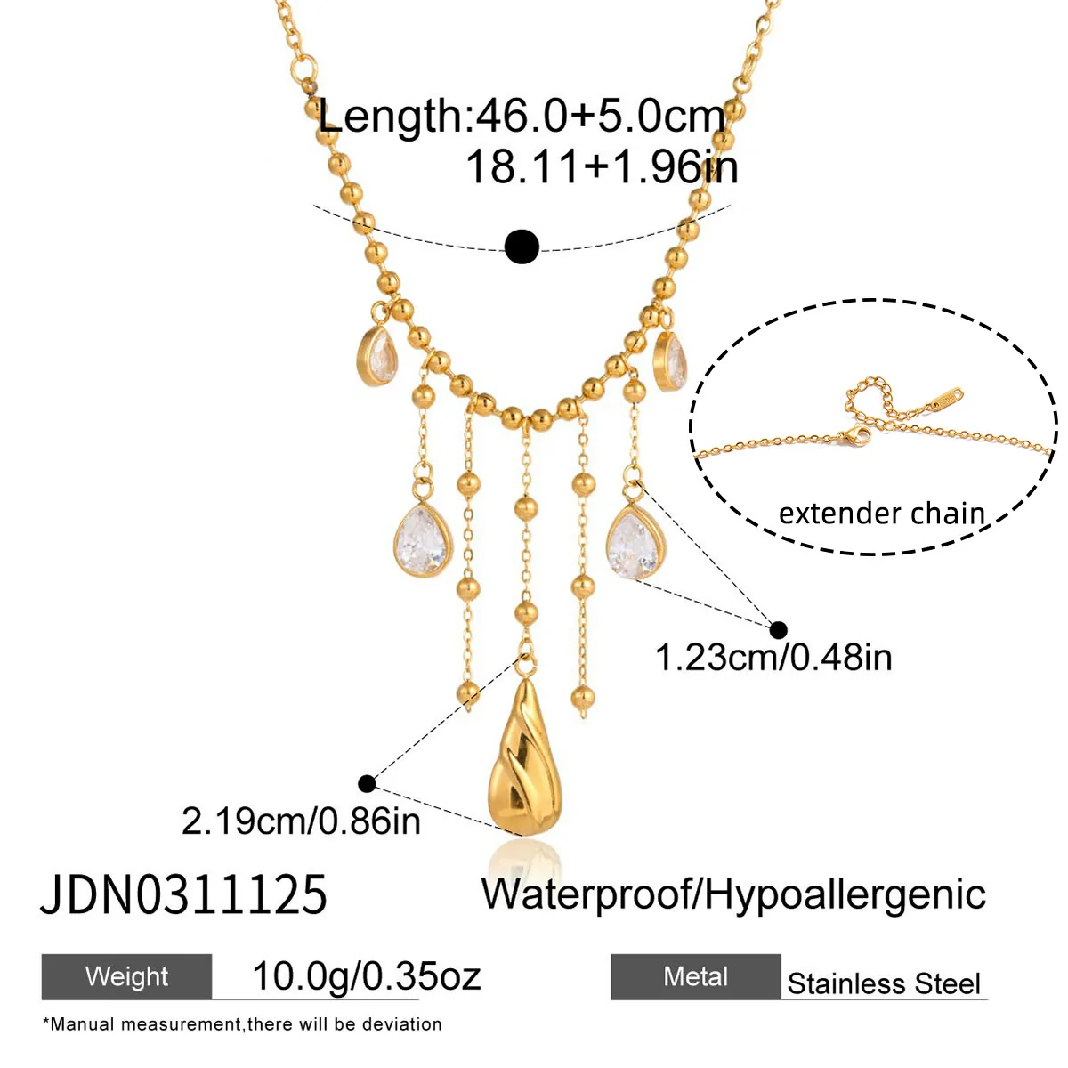 Wholesale Women's Light Luxury Minimalist Geometric Drop Shape Stainless Steel Electroplated Tassel Necklace - Image 6