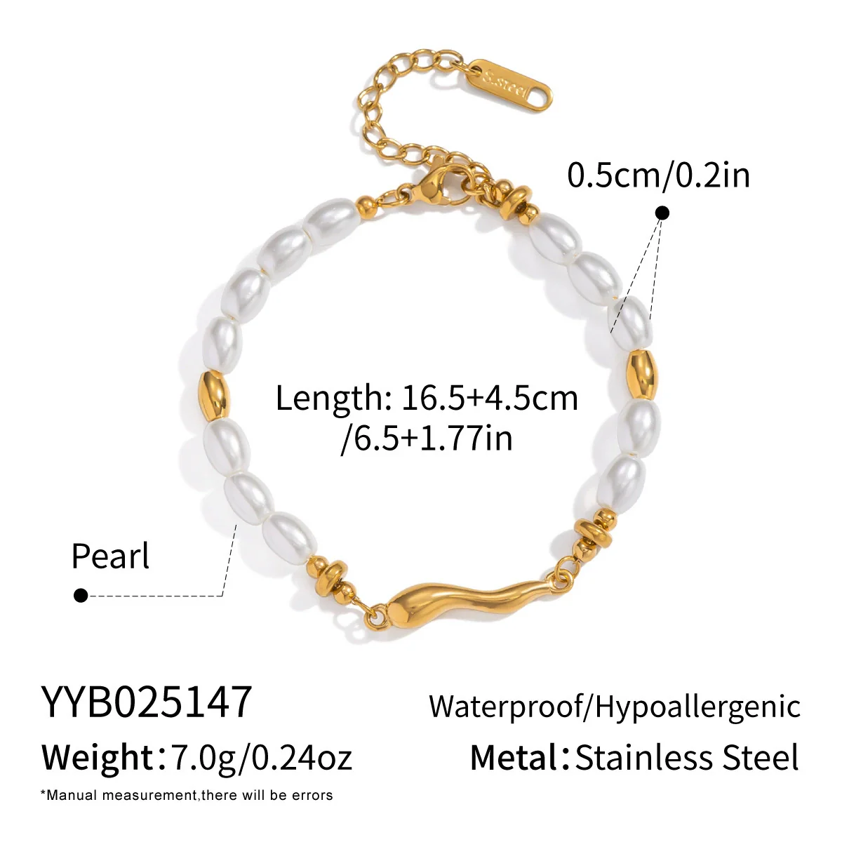 Wholesale Women's Light Luxury Minimalist Real Gold Plated Stainless Steel Irregular Geometric Pearl Shell Beads Beaded Bracelet Hand Jewelry - Image 6