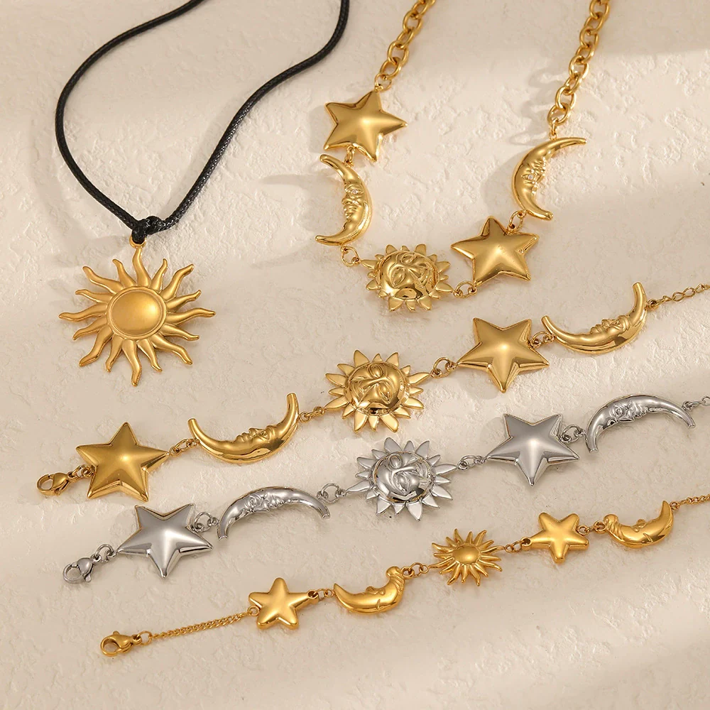Wholesale Women's Light Luxury Minimalist Star Shape Real Gold Plated Stainless Steel Jewelry Set Necklace Bracelet - Image 2